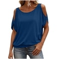 thumbnail image 2 of Gamivast Cold Shoulder Tops for Women Short Sleeve Scoop Neck T Shirts Casual Loose Fit Summer Blouses Basic Flowy Tees for Daily Vacation Navy XXXL, 2 of 8