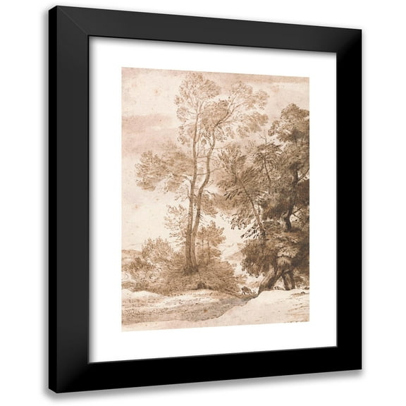 John Constable 11x14 Black Modern Framed Museum Art Print Titled - Trees and Deer (1825)