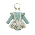 thumbnail image 2 of Douhoow Sweet Baby Girls Clothes Set Ruffles Long Sleeve Flowers Romper Headband 0-24M, 2 of 7