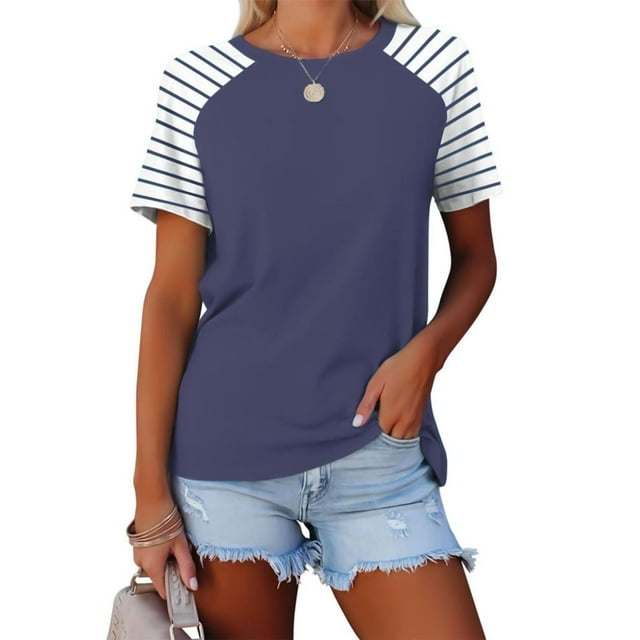 SDNall Womens Short Sleeved Shirt With Checkered Printed Button Casual T-shirt Top