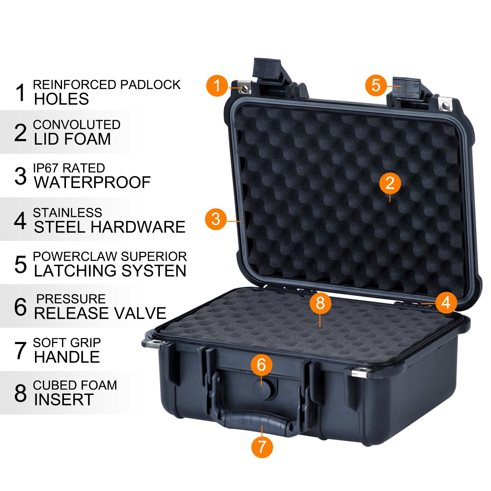 MEIJIA Portable All Weather IP67 Waterproof Hard Case with Foa,Fit Use of Drones,Camera,Equipments,Pistols,Elegant Black,13.35 x11.63x5.98inches