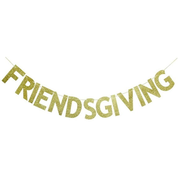 Friendsgiving Banner, Gold Glitter Sign Garland for Thanksgiving Friends Party Decoration Supplies