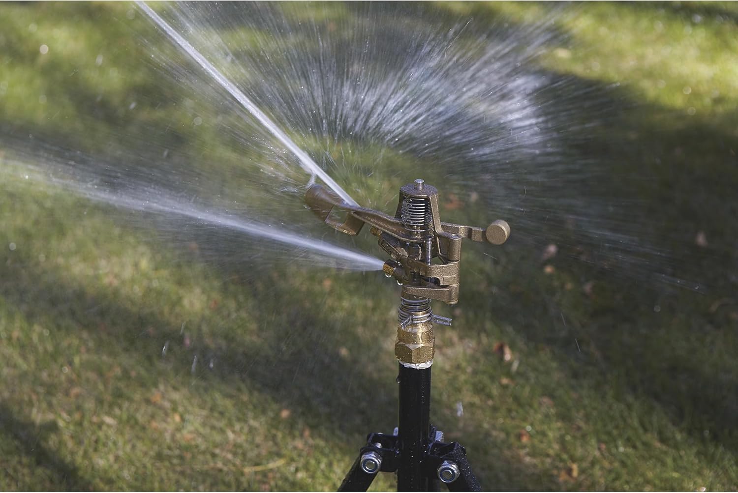 Strongway Tripod Sprinkler with Round Base - 3/4in. Brass Head with 2 Nozzles, 100ft. Dia. Coverage