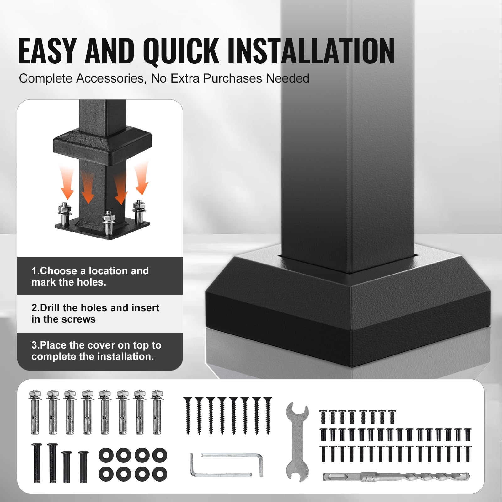 VEVOR Handrails for Outdoor Steps, 3-4 Step Stair Hand Rail Kit, Transitional Carbon Steel Railings with Installation Kit, Stair Rails for Seniors, Concrete Steps & Porch & Deck, Black Retro Arch