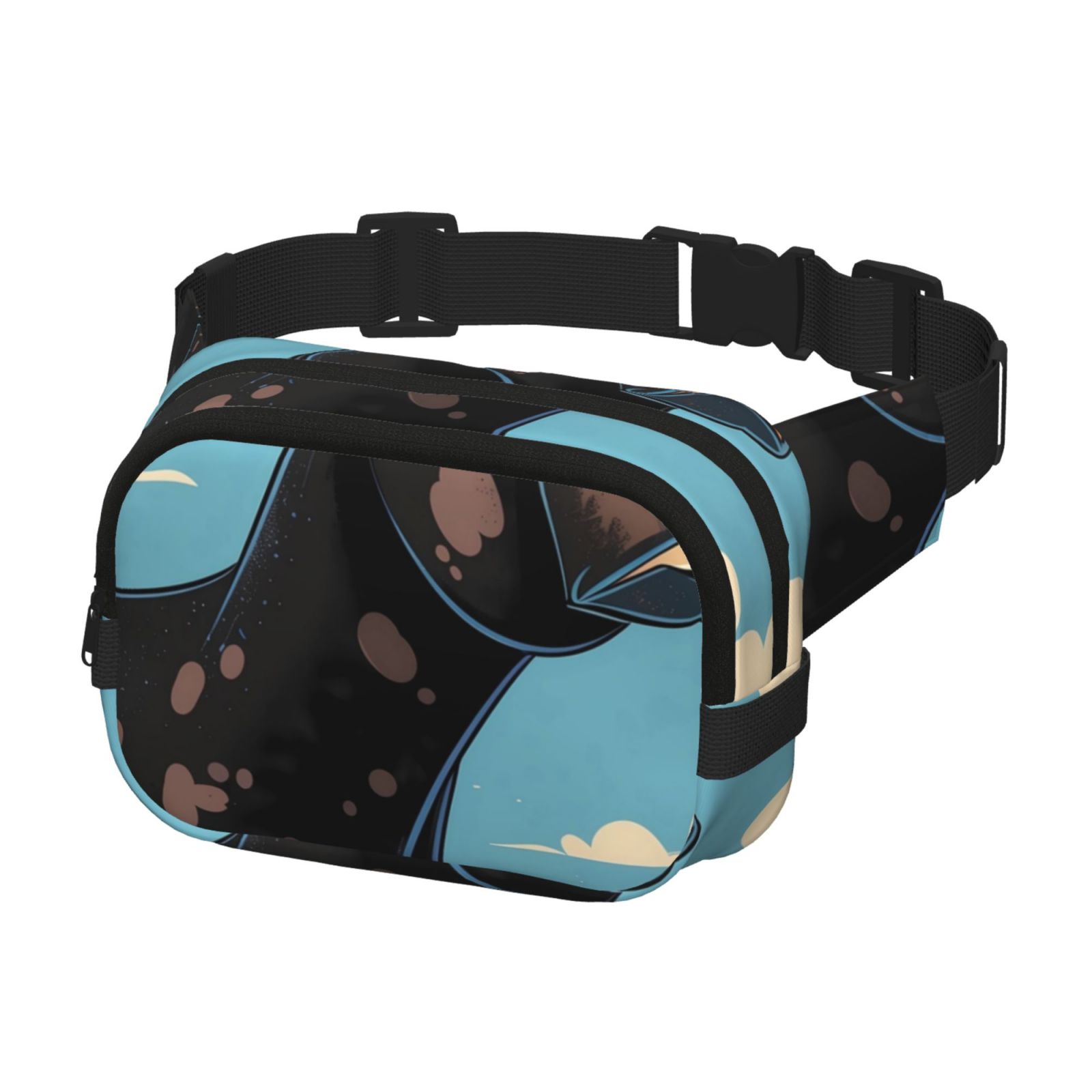 Picia Whimsical Cartoon Cow Print Square Double-Layer Waist Bag Mini Adjustable Waist Belt Bag Exercise Running Travel Hiking