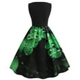 thumbnail image 4 of Bouanq St Patrick's Day Dresses for Women 2025,Women's Vintage Classic Dress Long Sleeve Shamrock Print V-Neck Swing Dress Holiday, 4 of 7
