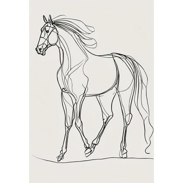 One Line Drawing of A Horse I - 12" x 18" Art Print Wall Decor
