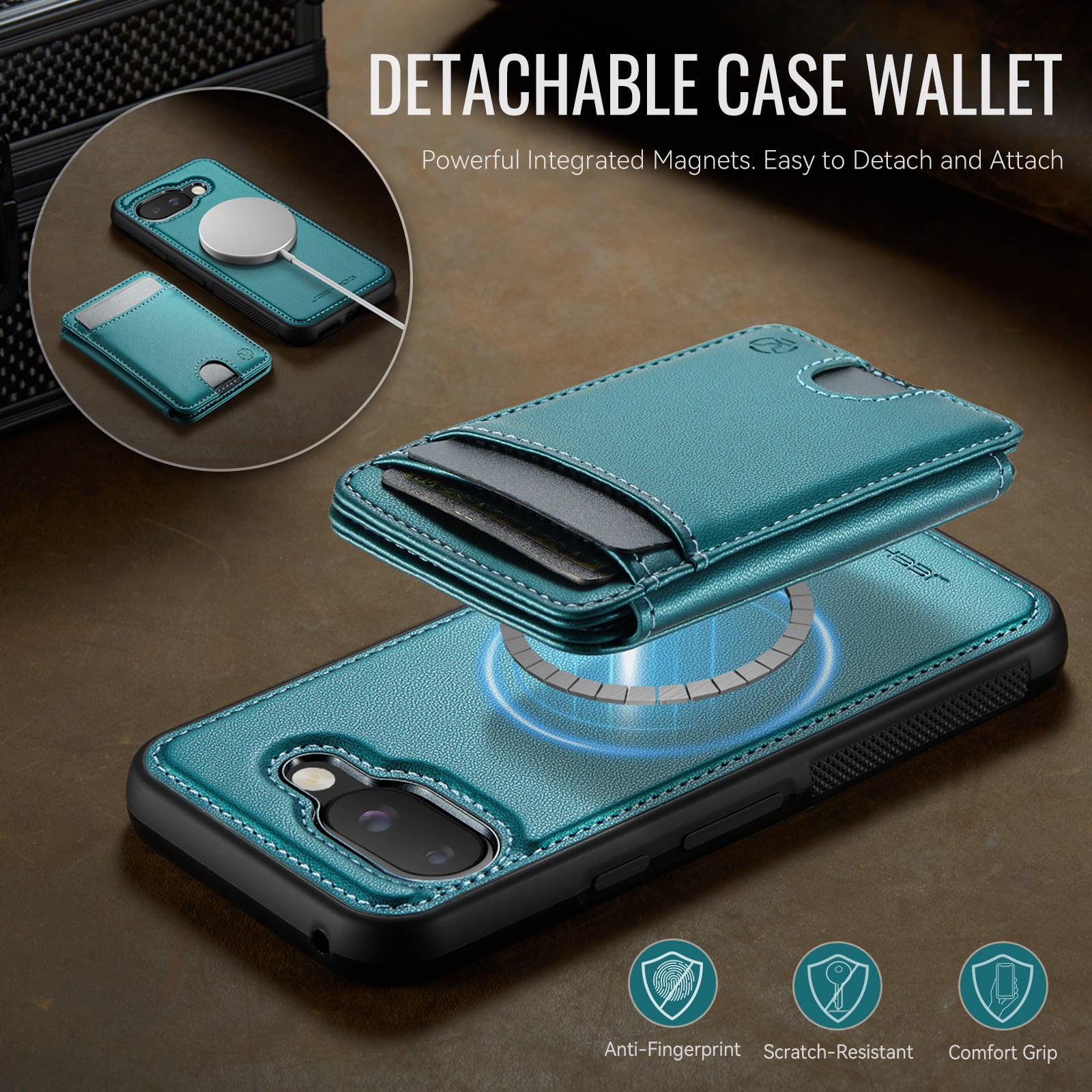 For Google Pixel 10A Phone Case,2-in-1 Magnetic Removable Flip Card Holder,Compatible With Mag-Safe,Anti-Scratch PU Leather,With Card Slots,Kickstand,Shockproof Durable Phone Case,Blue