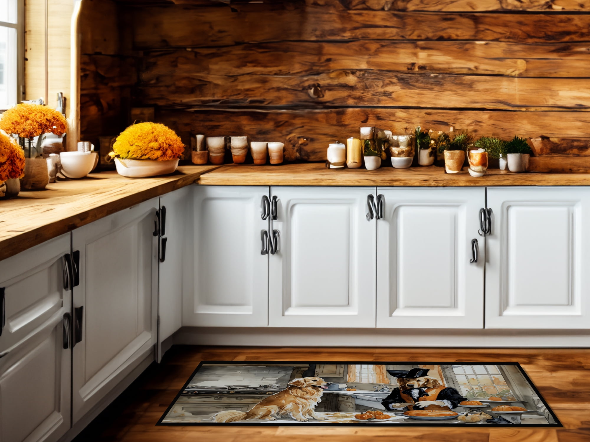 Golden Retriever Fall Kitchen Pumpkins Runner Mat 28x58 58 in x 28 in