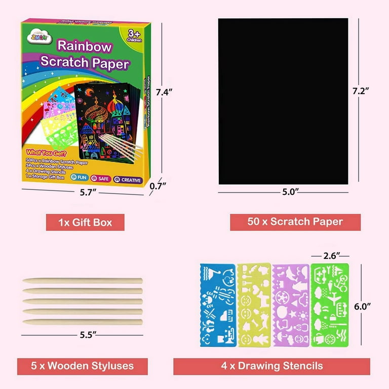 ZMLM Girls Christmas Gift for Art Craft Kit: Rainbow Scratch Paper Magic Art  Note DIY Party