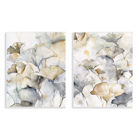Stupell Industries Gingko Leaves in Layers Plants & Flowers Painting Unframed Art Print Wall Art, 11 x 14, Set of 2
