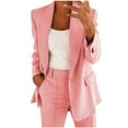 thumbnail image 4 of Moxiu 2 Piece Pant Suits for Women Dressy Blazer Set Elastic High Waisted Straight Leg Pants Suits Business Casual Outfits Plus Size Pink,M, 4 of 7