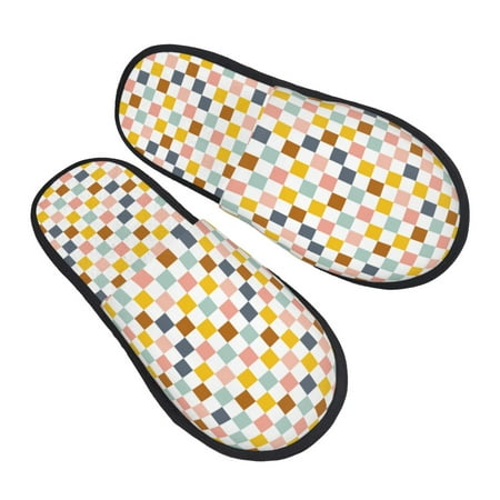

Jgfou Colorful Checkered 1 Print Womens Cozy Memory Foam Slippers Soft Warm Slip On House Slippers Anti-Skid Rubber Sole Creative Gifts for Women Mom Girlfriend