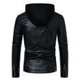 thumbnail image 3 of Men's fashionable black PU leather jacket - A versatile and fashionable black mid-length hooded motorcycle leather jacket for winter stand-up collar casual men. Besides keeping warm for men, 3 of 5