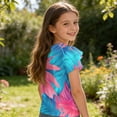 thumbnail image 4 of Abcomgle Girls Tshirts 7-8 Years Old Crewneck Hawaiian Palm Tree Print Tshirts Toddler Double Layer Ruffle Short Sleeve Toddler Girls T-Shirts Summer Cute Cotton Tops, 4 of 5
