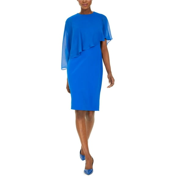 Calvin Klein Womens Chiffon Popover Sheath Dress, Blue, Petite, 0P