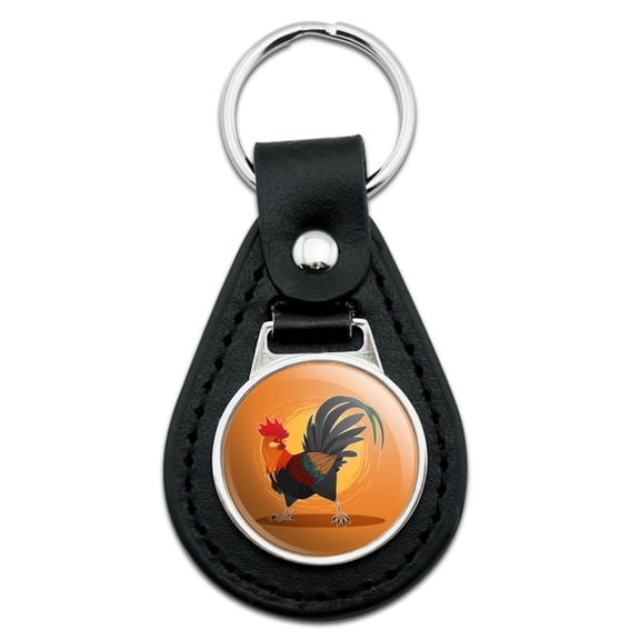 Rooster of Awesomeness Chicken Black Leather Keychain