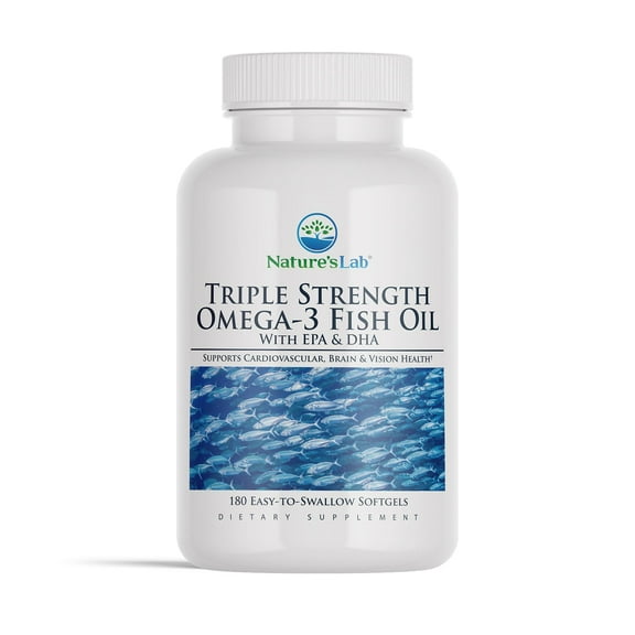 Nature's Lab Triple Strength Omega-3 Fish Oil with EPA & DHA - 180 Softgels (3 Month Supply)- Supports Healthy Brain Function, Cognitive Health & Circulation*