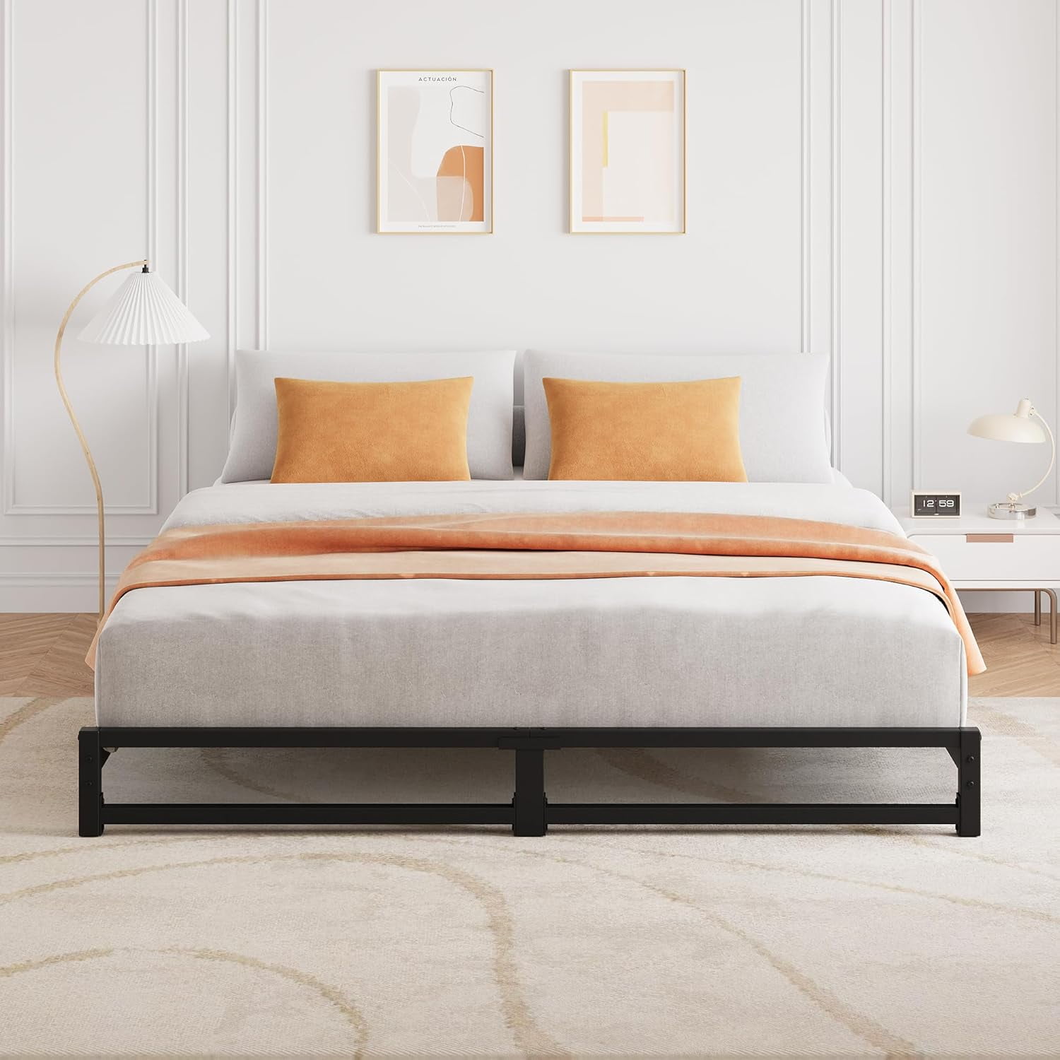 Homhougo 6 Inch Full Size Bed Frame Heavy Duty Metal Platform Bed Frame with Steel Slat Support, Mattress Foundation, No Box Spring Needed, Noise Free, Black (Full)