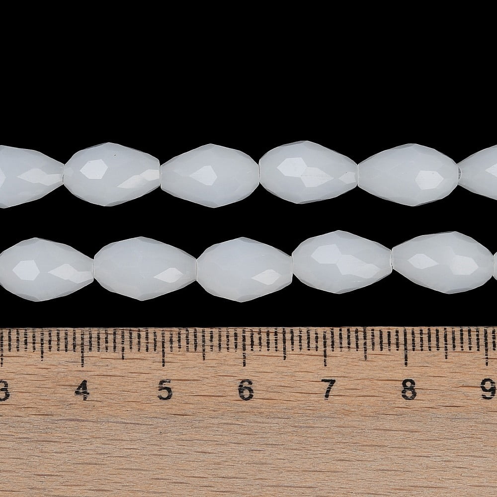 Electroplate Imitation Jade Glass Beads Strands Faceted Teardrop White 8x6mm Hole: 1.2mm 65~67pcs/strand 20.08 inch(51cm)