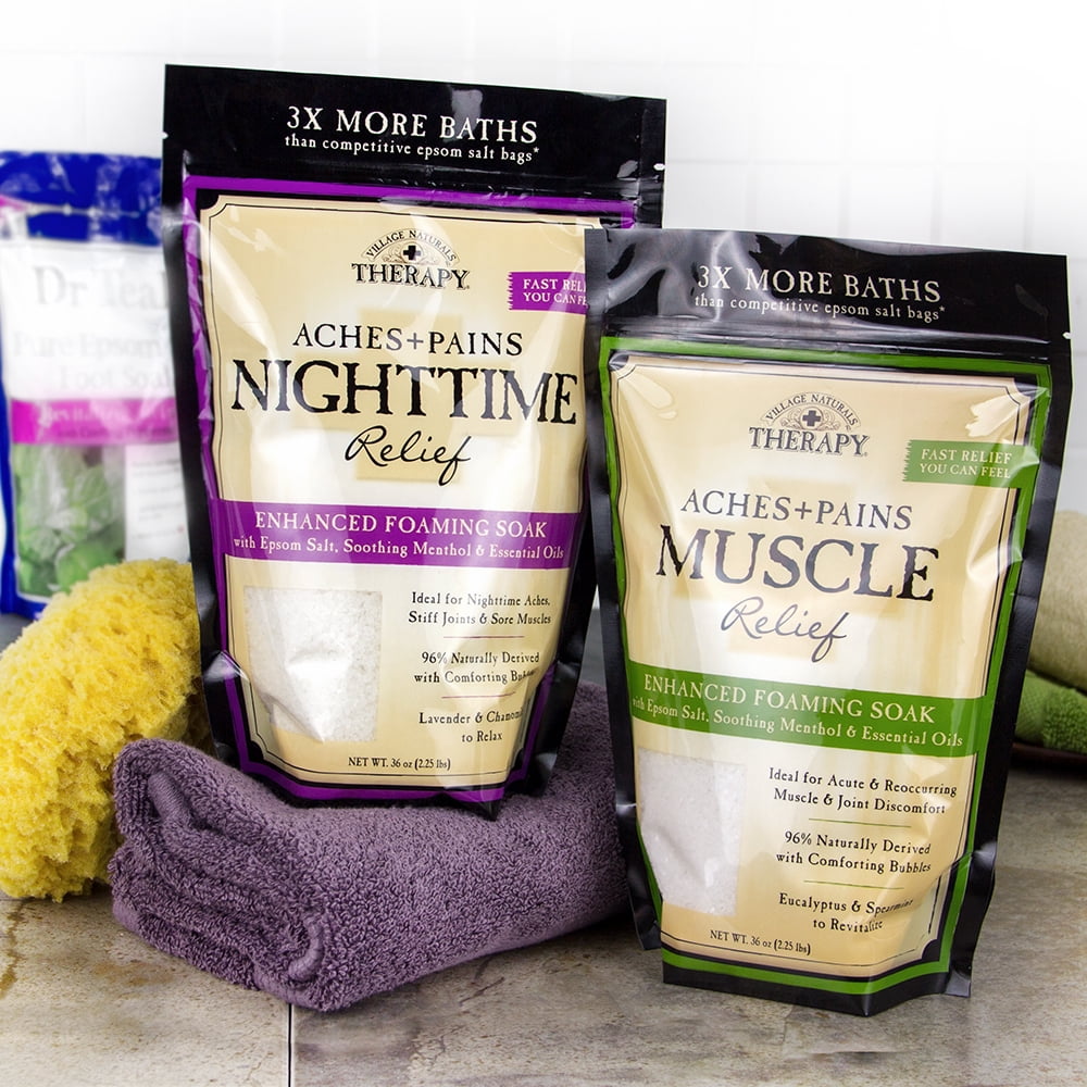 Bath Soak Foaming Salts Aches Pains Muscle Relief Village Naturals