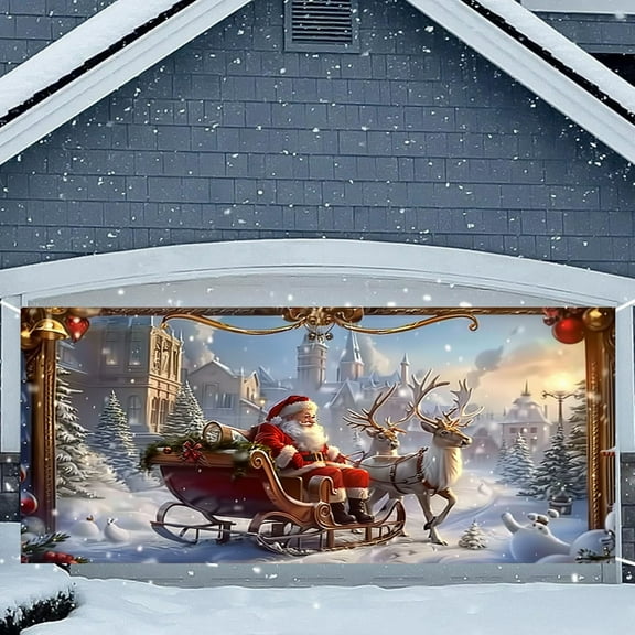 Christmas Garage Door Banner Large Hanging Door Cover Christmas Garage Wall Background Decoration Outdoor Holiday Decoration A,400x180cm(157*80inch)