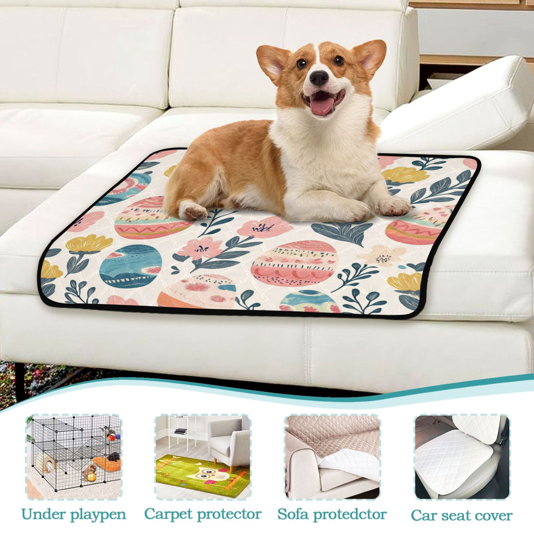 Qxltty Happy Easter Eggs Cat litter Pads Pet Set of 3 Diaper Mats Center Anti-leakage Layer Absorbent Soft and Comfortable