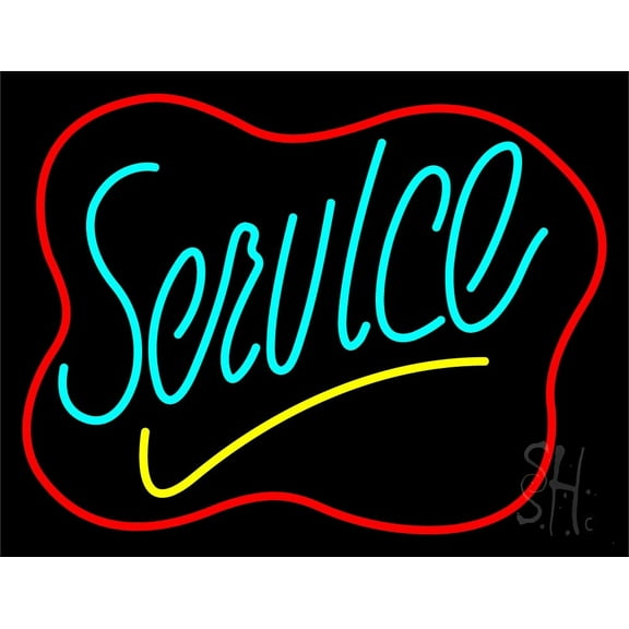 Blue Service Cursive 2 LED Neon Sign 15 x 19 - inches, Clear Edge Cut Acrylic Backing, with Dimmer - Bright and Premium built indoor LED Neon Sign for Computer & Electronics store decor.