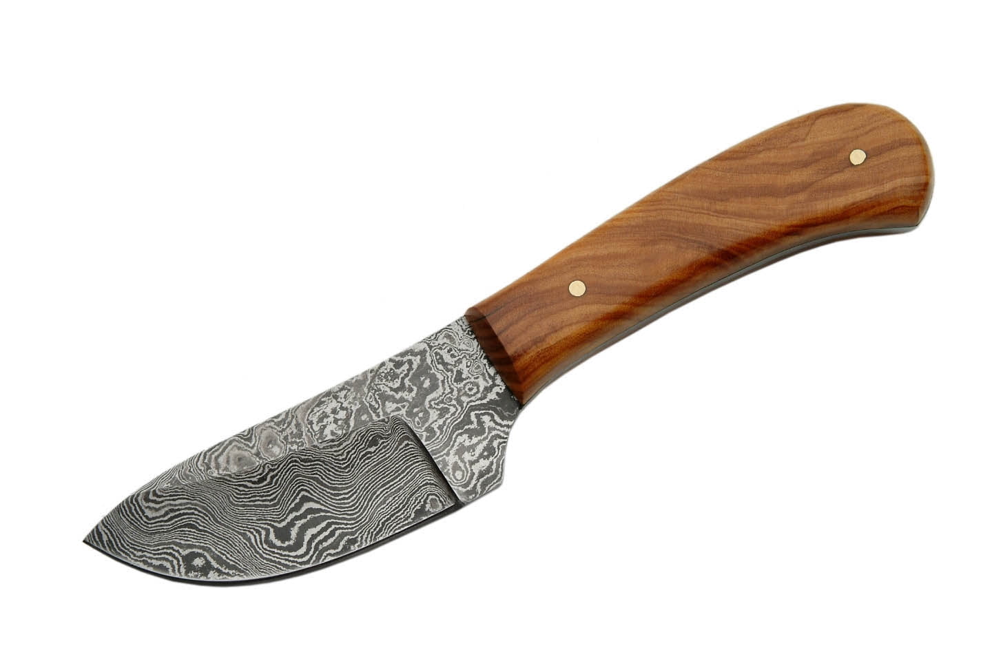 SANZ 6" Short Olive Skinner Hunting Knife Damascus Steel Blade Olive Wood Handle with Leather Sheath Pocket Knife for Camping, Hunting & Outdoor
