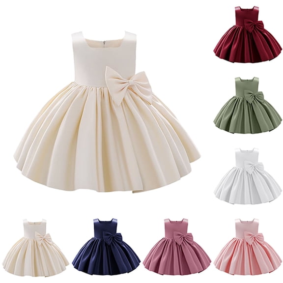 RTKFRFLM Girls Flower Girl Dress with Oversized Bow Kids Elegant Lace Wedding Gown Toddler Formal Princess Party Ball Gown Children's Special Occasion Evening Celebration Wear for Girls