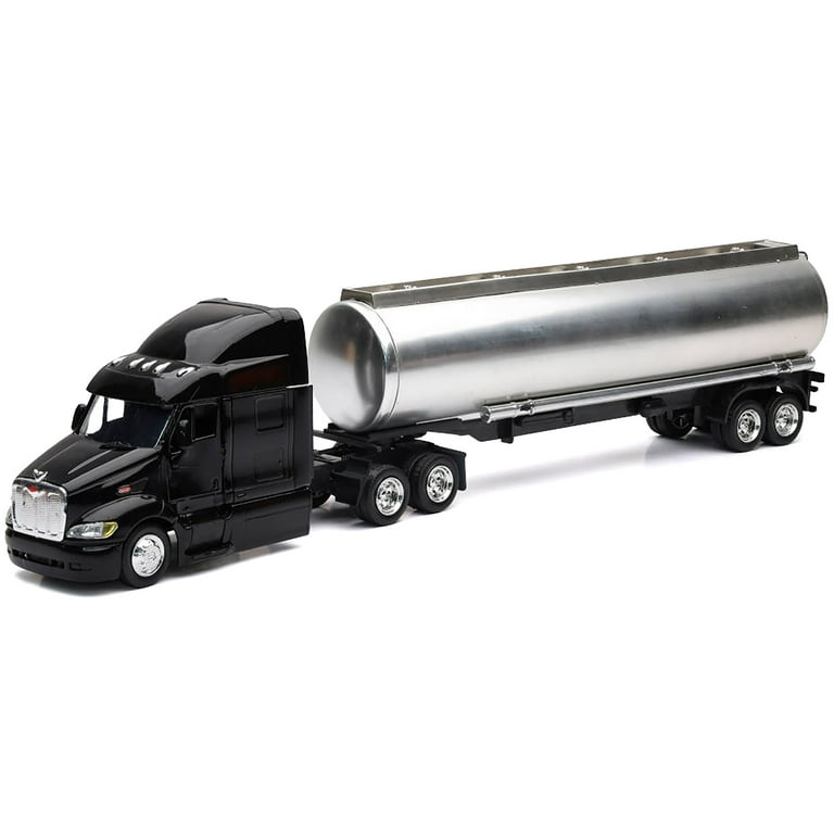 Peterbilt 387 Truck Black with Tanker Trailer Silver 