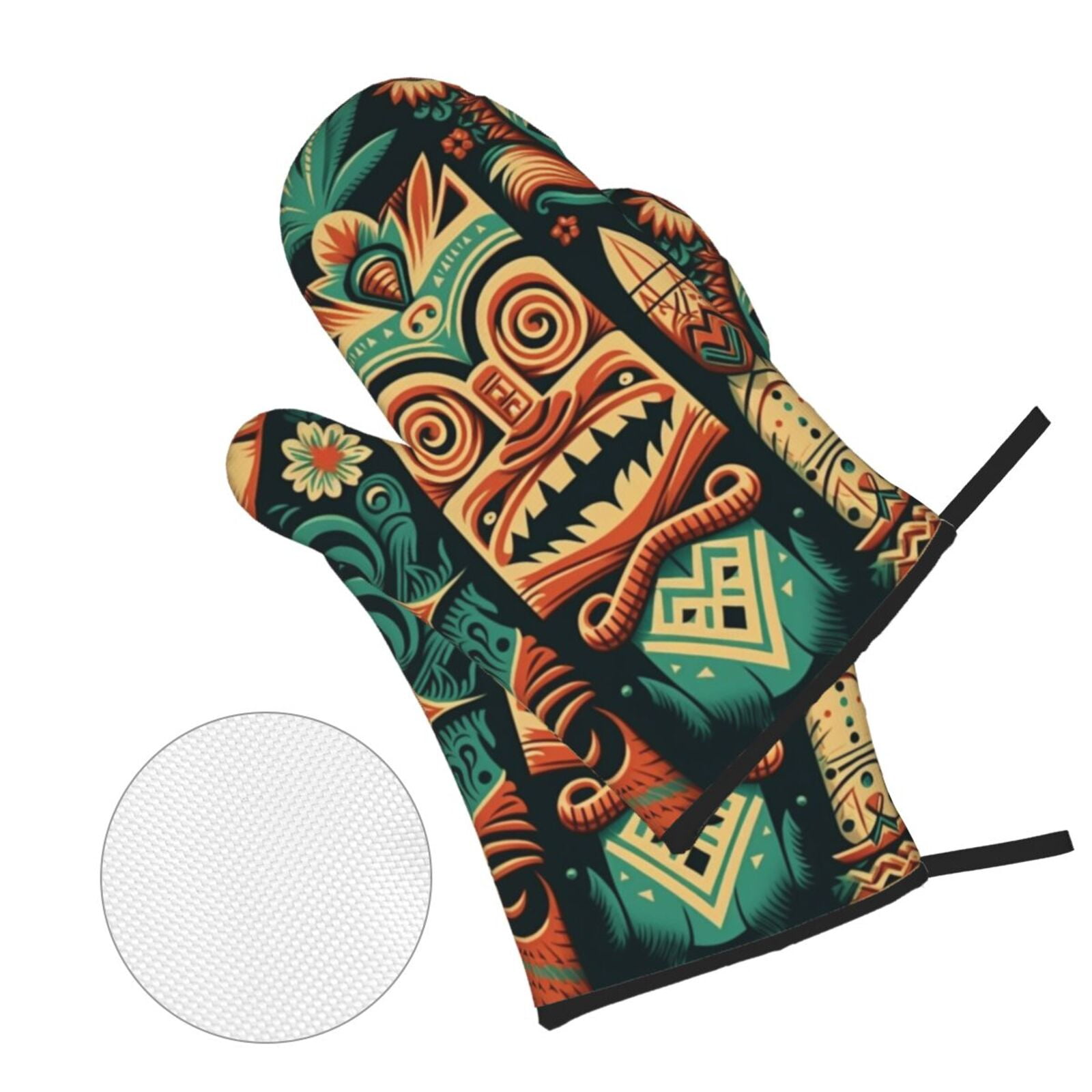 Retro Tiki Hawaiian Vintage 4Pcs Oven Mitts and Pot Holders Sets Oven Kitchen Gloves Hot Pads for Cooking BBQ Baking Grilling