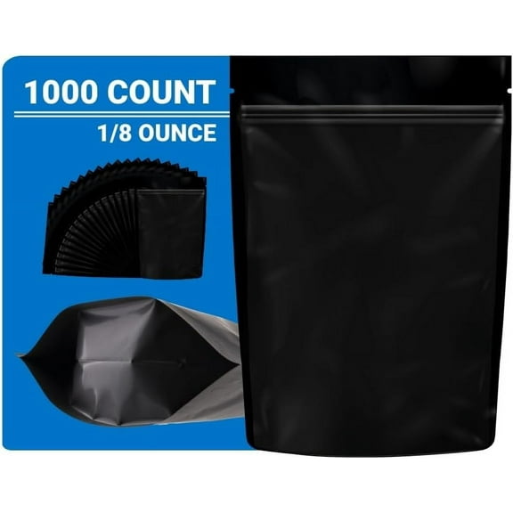 Loud Lock Mylar Bags 1000 Count 5.25" x 3.75" All Black - Resealable Food Storage Mylar Bags