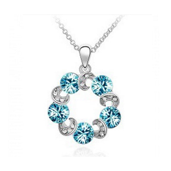 KATGI Fashion Princess Crystal Pendant Necklace in Ocean Blue
