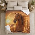 thumbnail image 4 of Chestnut Horse Portrait Among Golden Meadow Grasses, Cozy Flannel Blanket with Warm Equine Painting Print, Housewarming Gift for Horse Portrait Enthusiasts, Home Decor for Bedroom and Living Room, 4 of 7