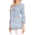 thumbnail image 3 of Sakkas Oana 3/4 Sleeve Split Neck Tribal Print Tunic - Sky Blue - 1X, 3 of 5