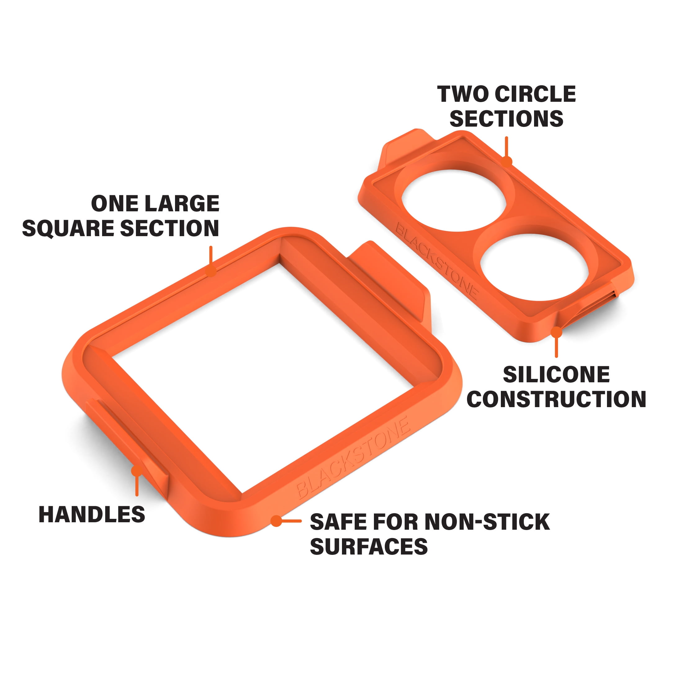 Blackstone Silicone Circle Egg and Square Omelet Ring Set in Orange, 3-Piece