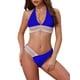 thumbnail image 1 of INSPIRAR CHIC Conjuntos de Bikini de Rayas Onduladas en Bloques de Color para Mujeres, 2 Piezas, Top Halter y Parte Inferior en Forma de V, Trajes de Baño, Azul Real Grande, 1 of 5