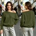 thumbnail image 6 of Women's Sports Sweatshirt Baeitkot Women's Winter Loose Shoulder Casual Sports Long Sleeved Pullover Sweatshirt Army Green XXXL, 6 of 8