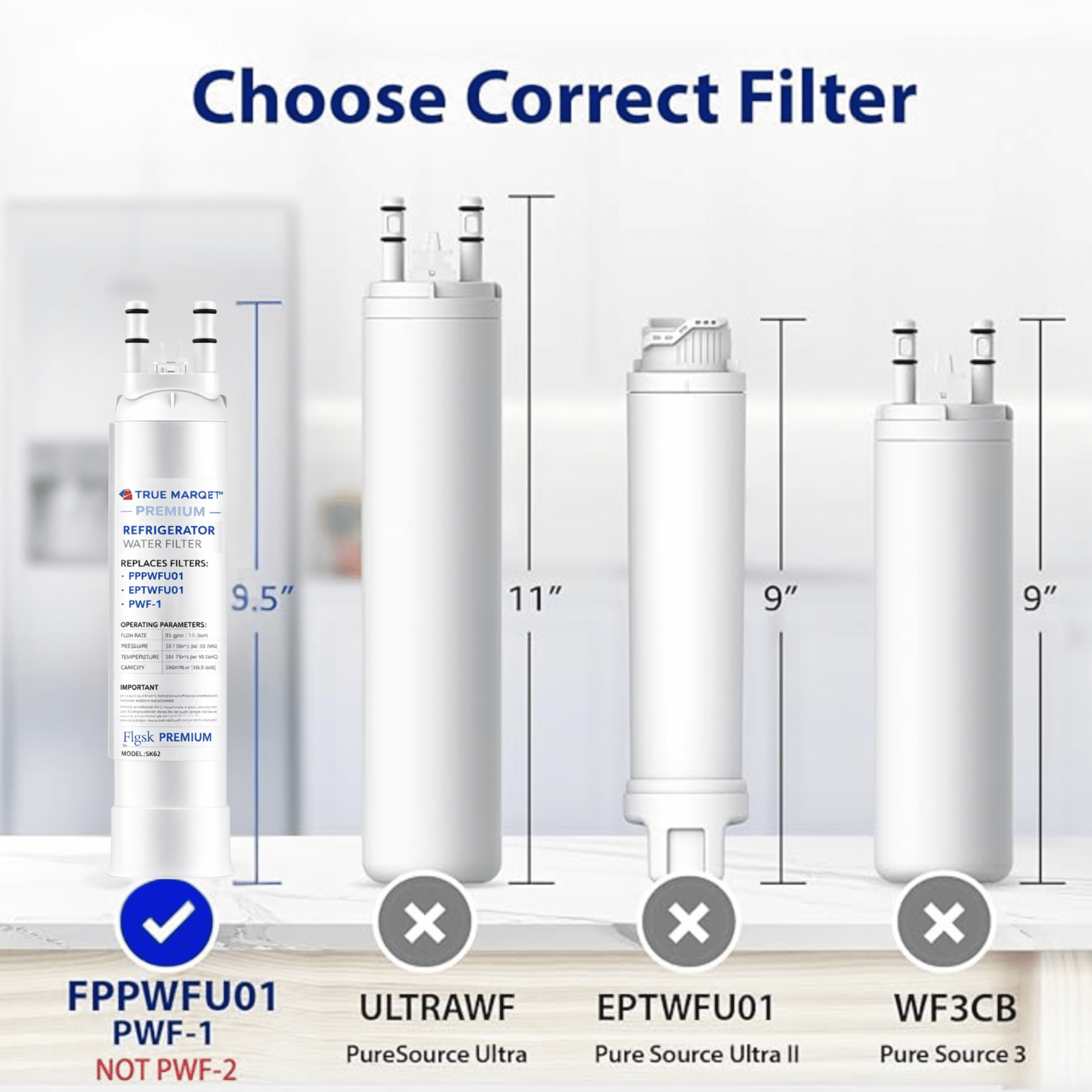2 Pack Flgsk Water Filter Replacement For Frigidaire® FPPWFU01, Electrolux® EPPWFU01, PureAdvantage PurePour® PWF-1