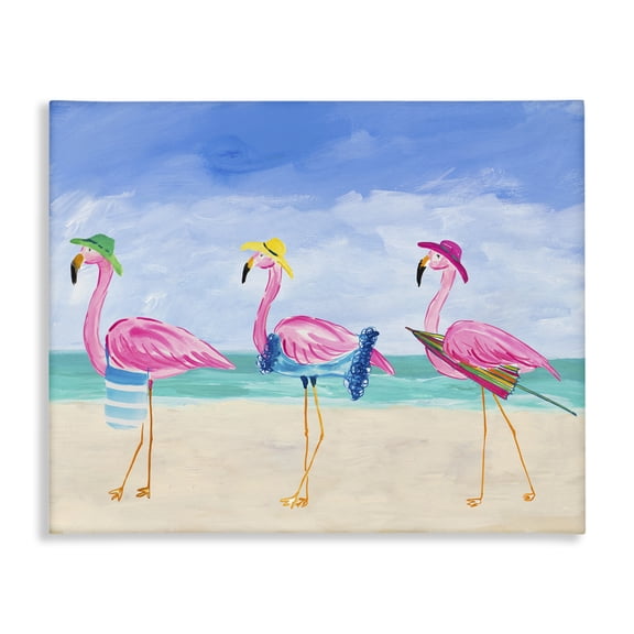 Stupell Industries Coastal Cute Pink Flamingos Beach Attire Strolling Coast Illustration Canvas Art, 20 x 16, by Julie DeRice
