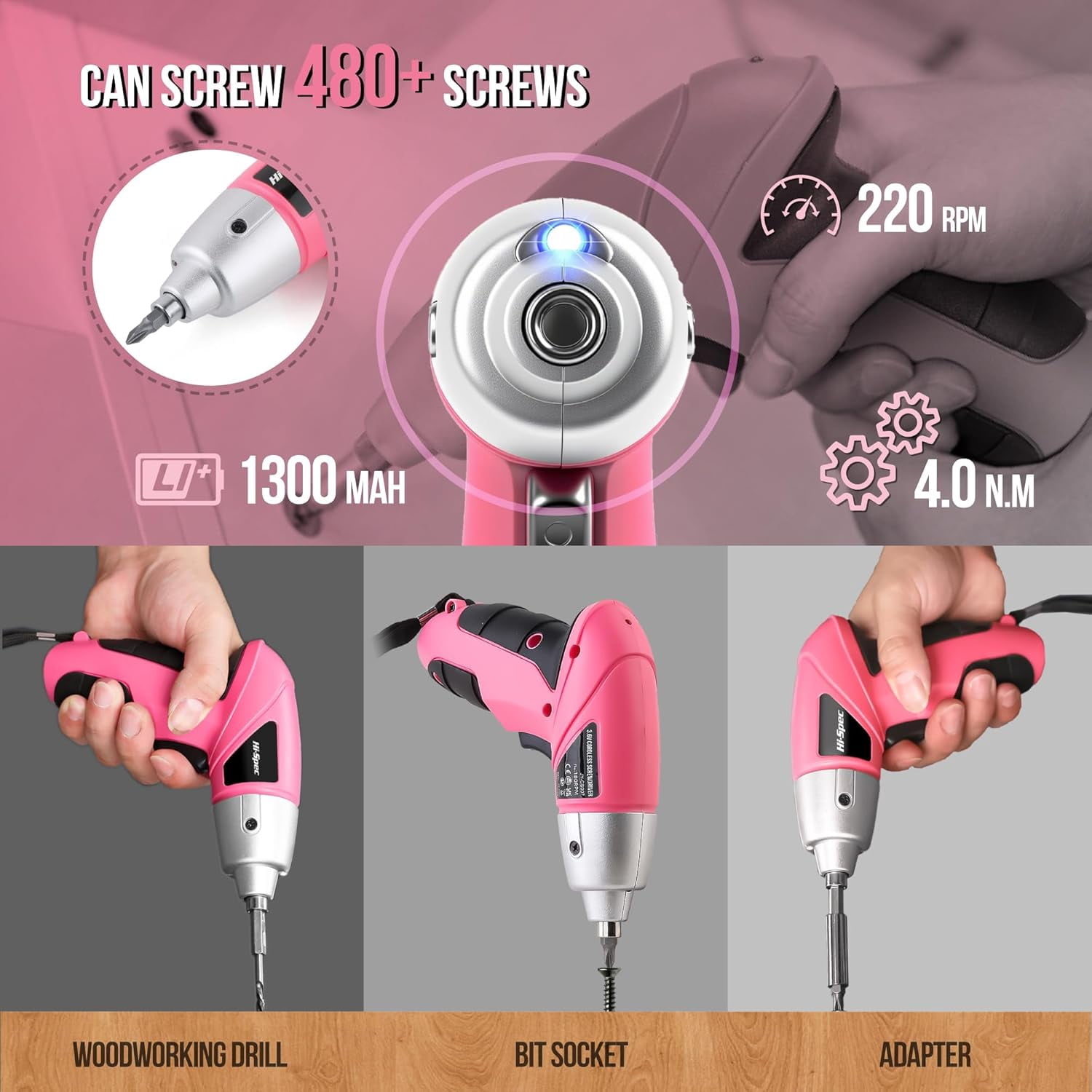 Small Electric Screwdriver, Mini Drill Set, Rechargeable 3.6V Cordless Screwdriver with 26 Driver Bits, Power Tool for Small Projects & Home Use, Pink