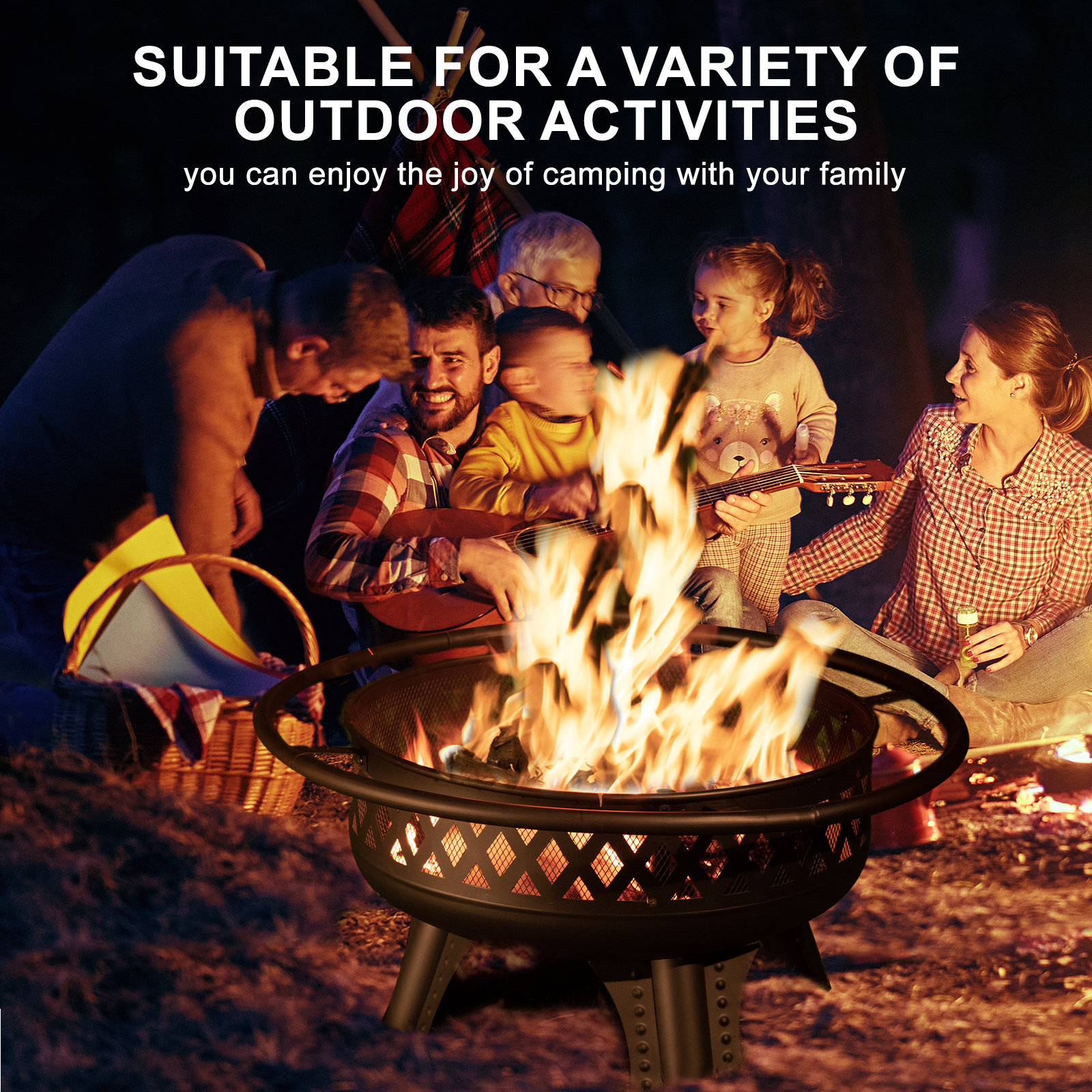 MistMo 32-Inch Wood Burning Fire Pit with Grill & Lid