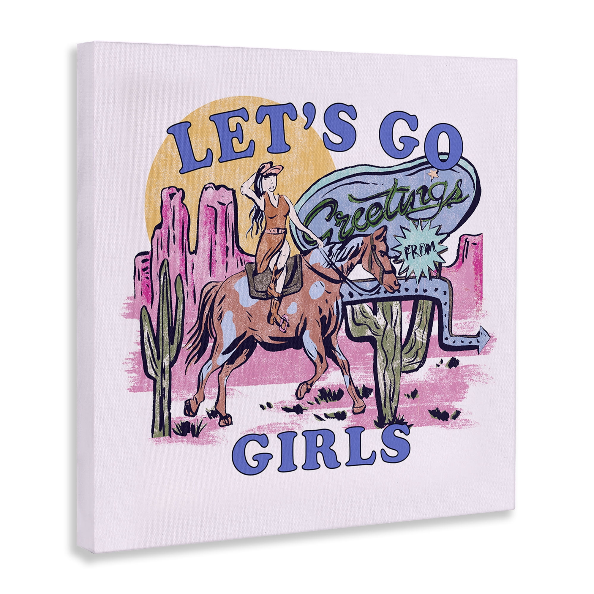 Stupell Industries Western Let's Go Girls Entertainment Painting Wrapped Canvas Art Print Wall Art, 30 x 30