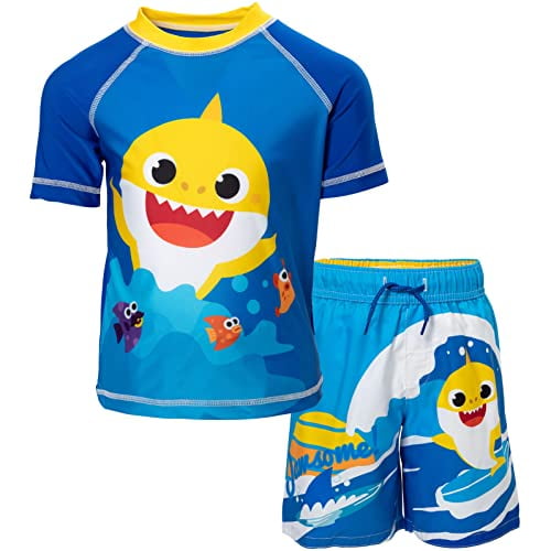 Pinkfong Bébé Requin Garçon Garçon Manches Courtes Rash Guard Maillot de Bain Maillot de Bain Maillot de Bain 2T Bleu