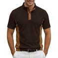 thumbnail image 3 of Corduroy Polo Shirts for Men Summer Casual Fashion Short Sleeve Stand Collar Patchwork Work Tshirts Golf Shirt, 3 of 5