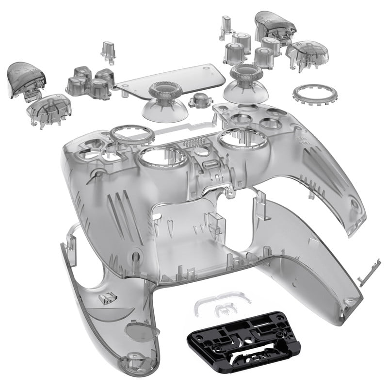 eXtremeRate Luna Redesigned Full Set Housing Shell Buttons Touchpad Cover Clear Black Replacement Top Bottom Cover Case for ps5 Controller BDM-030/040