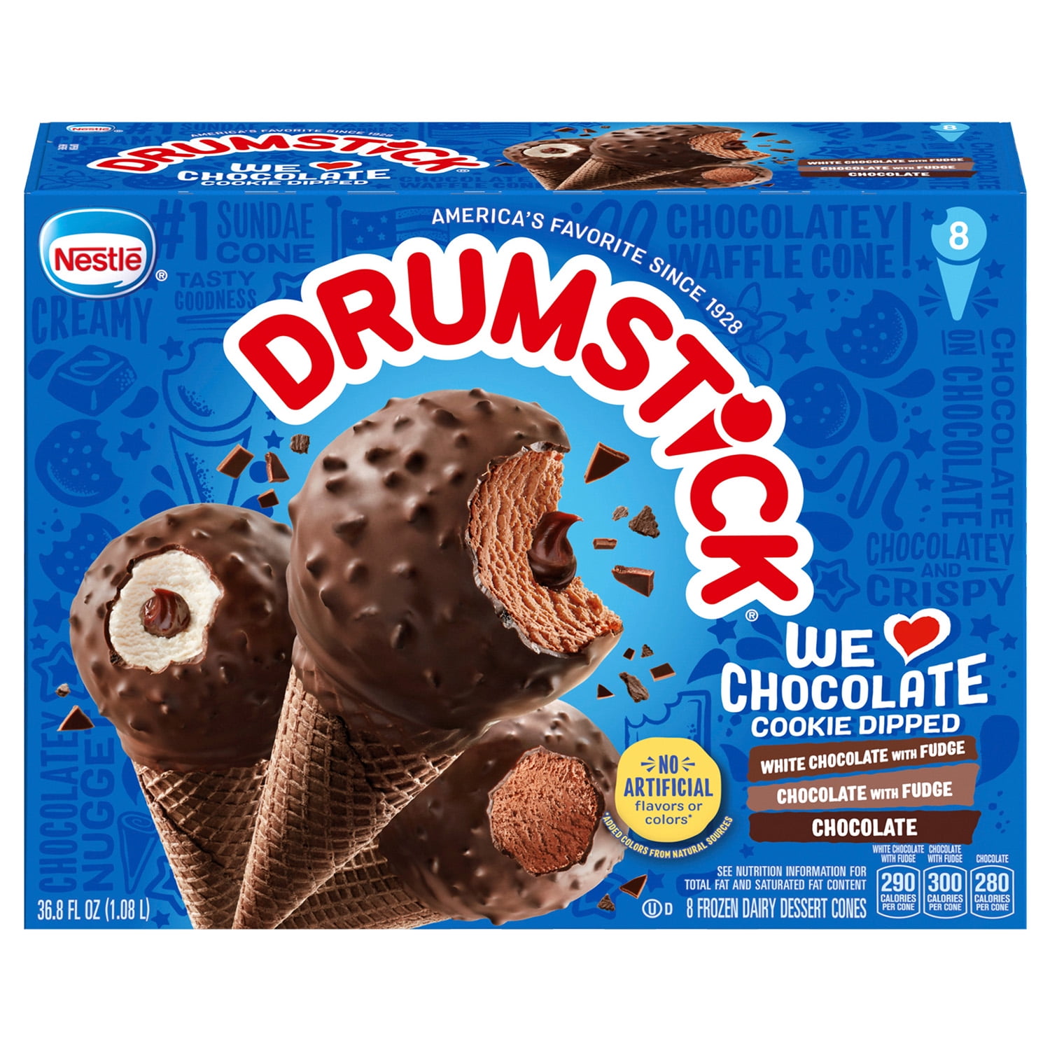 Drumstick Chocolate Cookie Dipped Ice Cream Cones Variety Pack, 8 Ct