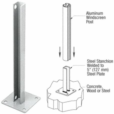 Crl 90 Degree Corner - CRL Metallic Silver AWS Steel Stanchion for 90 Degree Rectangular Corner Posts PSB3CS