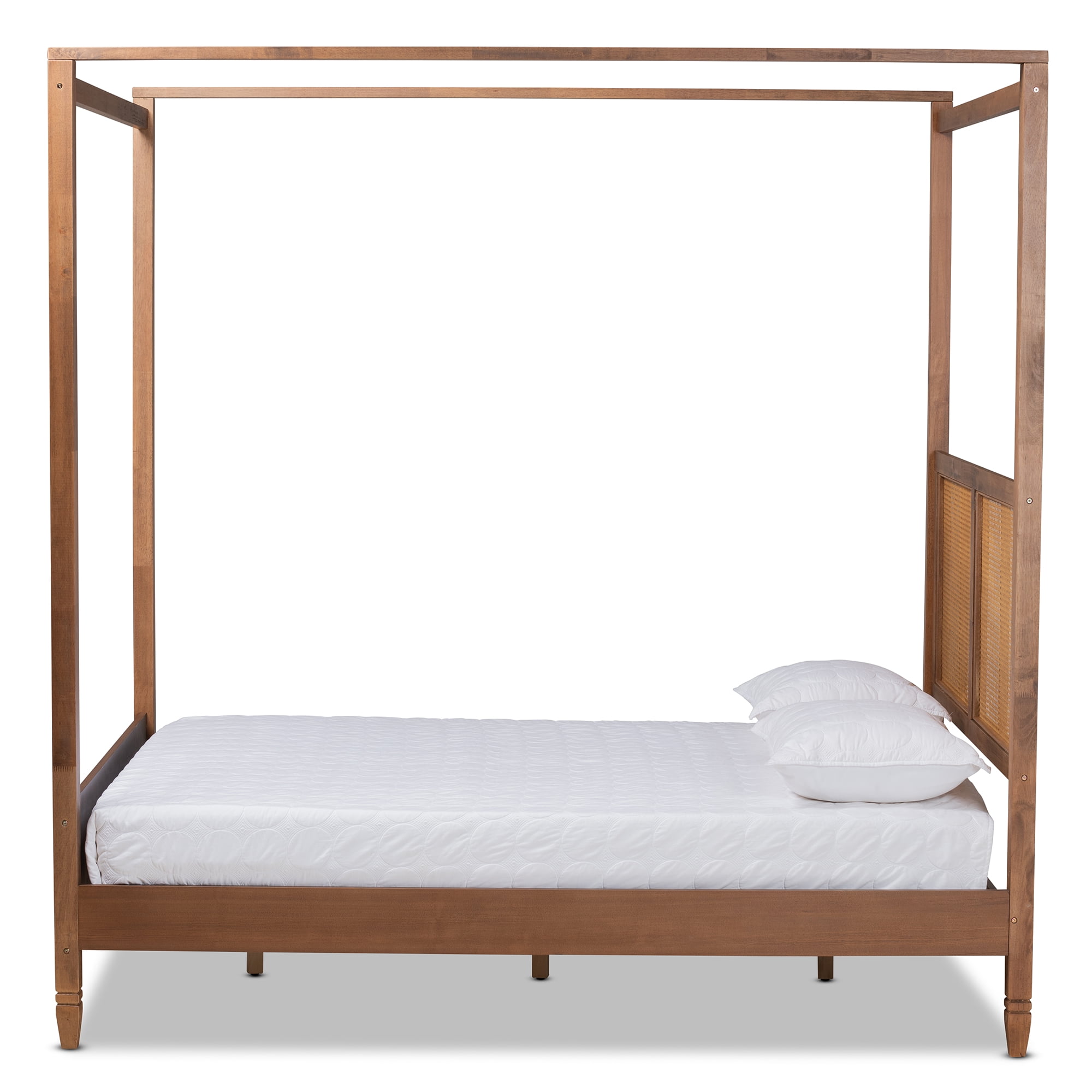 Baxton Studio Malia Contemporary Engineered Wood Back Support Canopy Bed, Queen, Walnut Brown